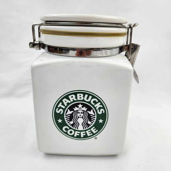 ☕️Vintage Starbucks 2000 Bee House White w/Green Siren Logo Storage Canister